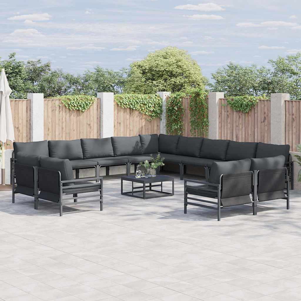 vidaXL Tuinbank Set met kussen 13 pcs Zwart Staal