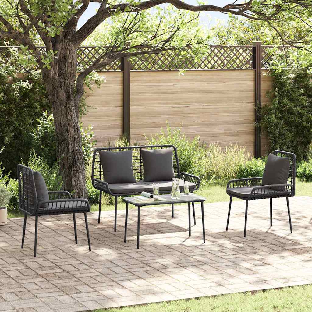 vidaXL Tuinfmeubels Set met kussen 4 pcs Zwart en Crème poly rattan