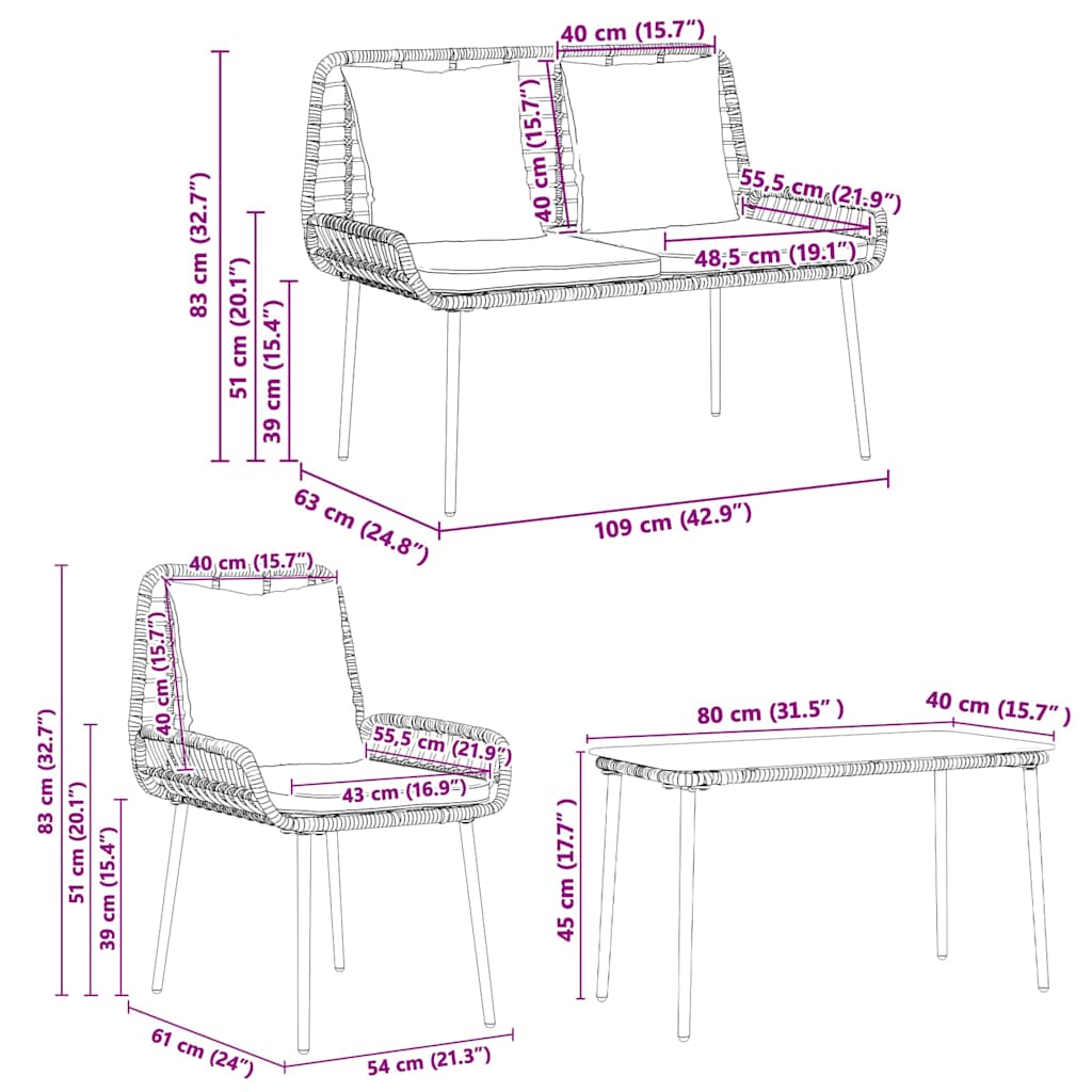 vidaXL Tuinfmeubels Set met kussen 4 pcs Zwart en Crème poly rattan