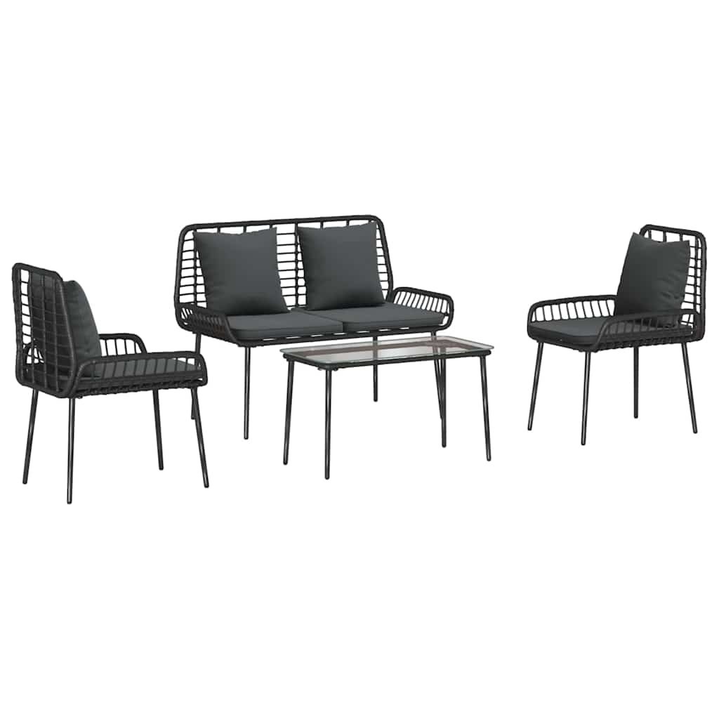 vidaXL Tuinfmeubels Set met kussen 4 pcs Zwart en Crème poly rattan