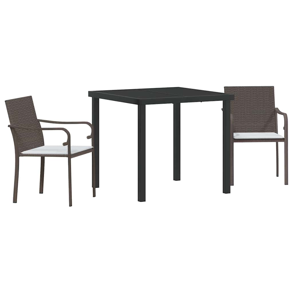 vidaXL Tuin Eettafel Set 3 pcs Bruin en Zwart PE Riet