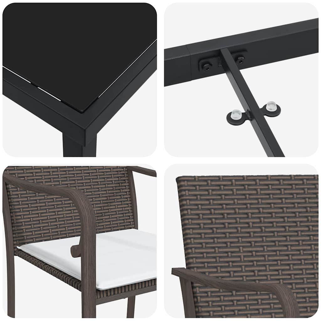 vidaXL Tuin Eettafel Set 3 pcs Bruin en Zwart PE Riet