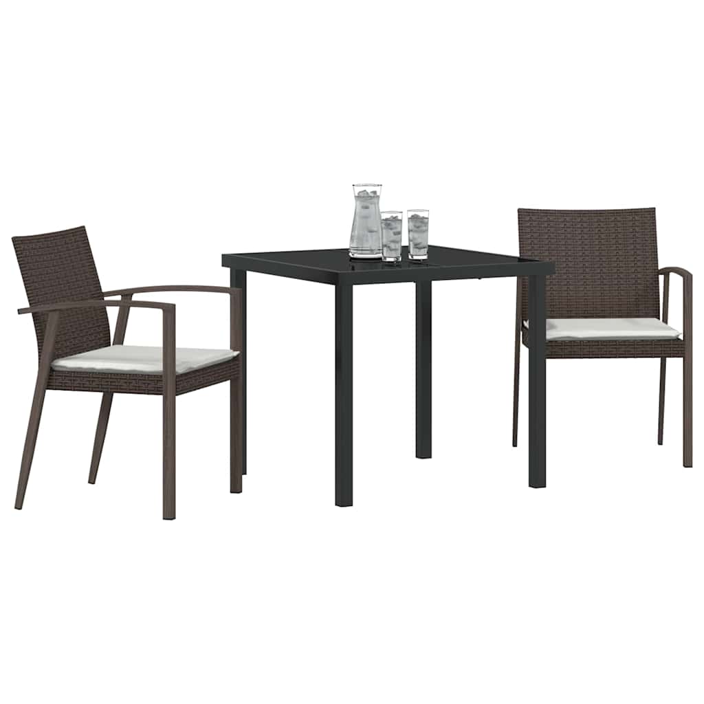 vidaXL Tuin Eettafel Set 3 pcs Bruin en Zwart PE Riet