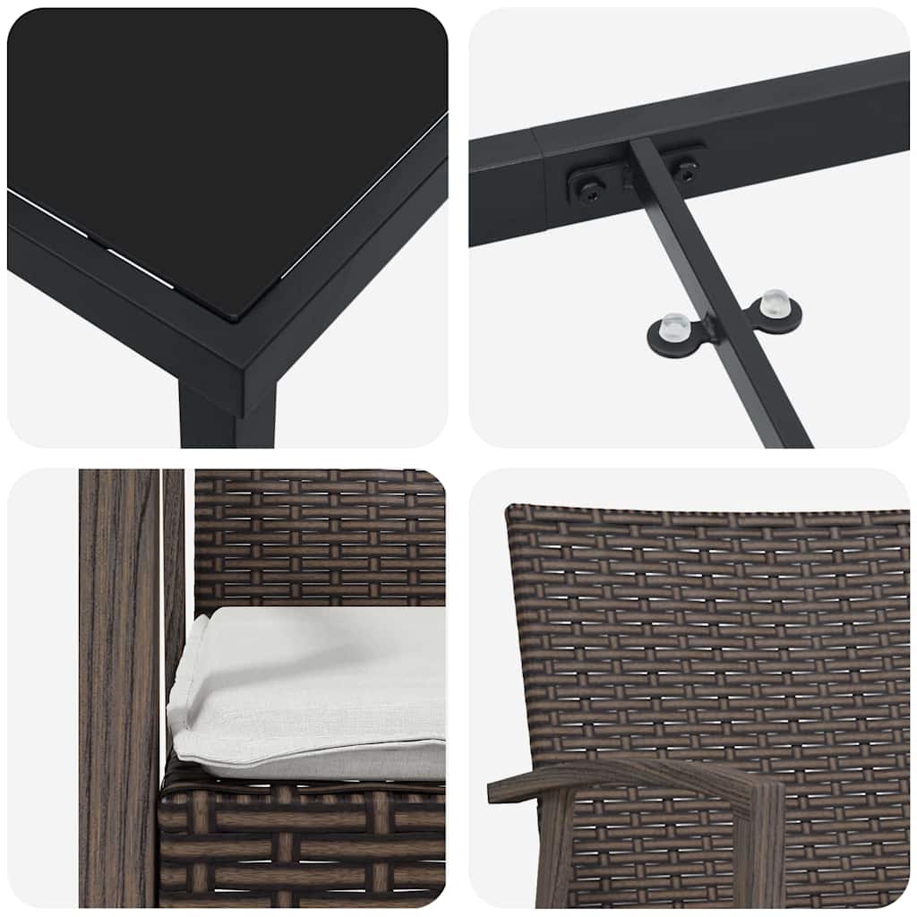 vidaXL Tuin Eettafel Set 3 pcs Bruin en Zwart PE Riet