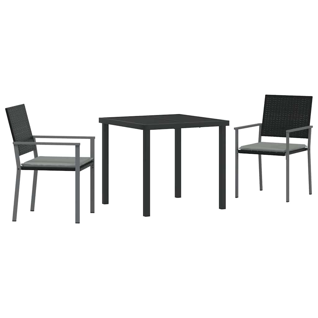vidaXL Tuin Eettafel Set 3 pcs Zwart en Lichtgrijs PE Riet