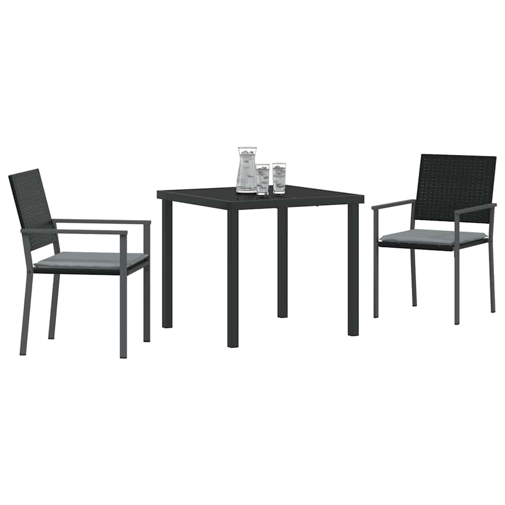 vidaXL Tuin Eettafel Set 3 pcs Zwart en Lichtgrijs PE Riet