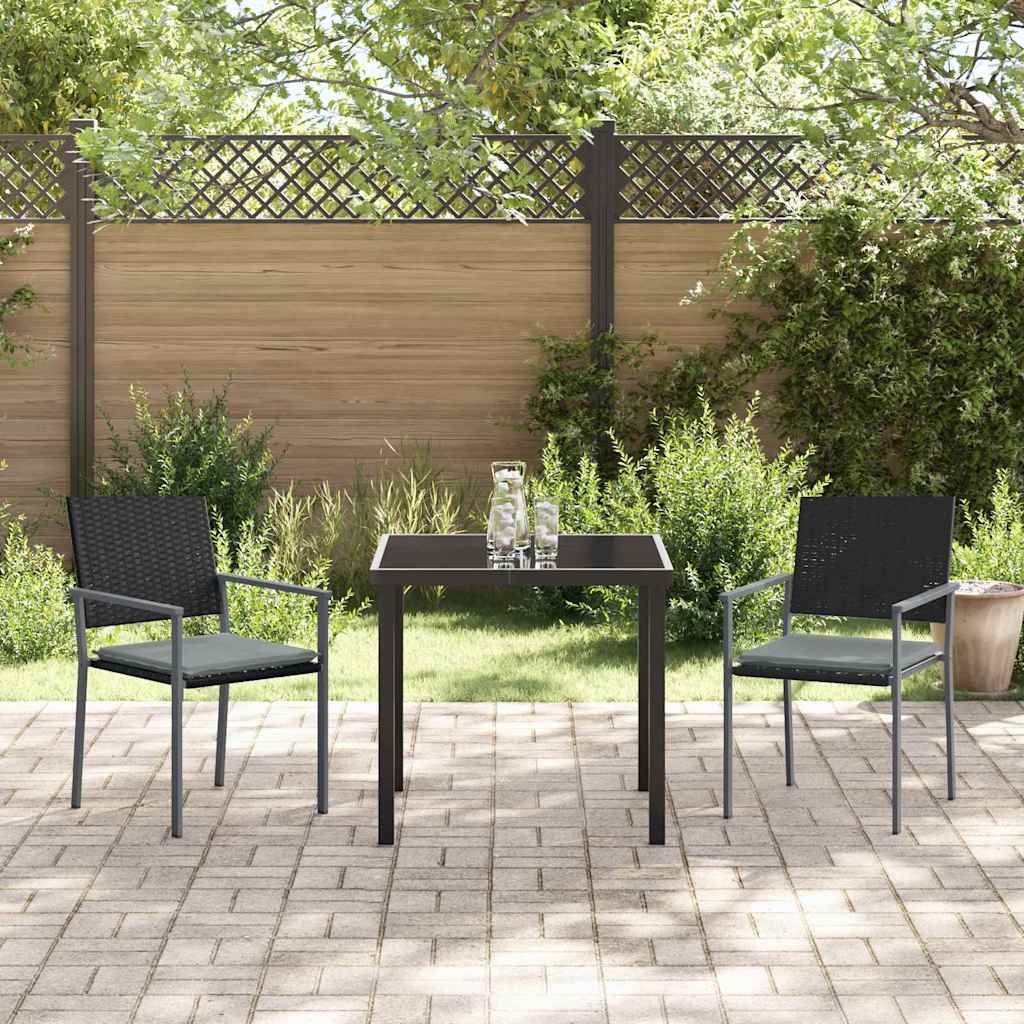 vidaXL Tuin Eettafel Set 3 pcs Zwart en Lichtgrijs PE Riet