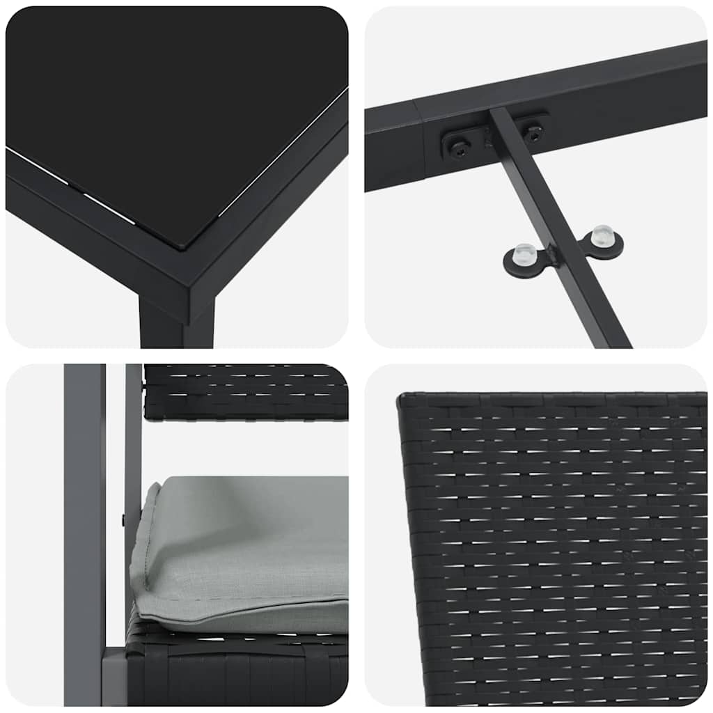 vidaXL Tuin Eettafel Set 3 pcs Zwart en Lichtgrijs PE Riet