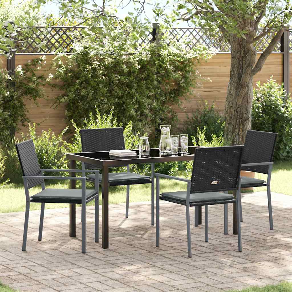 vidaXL Tuin Eettafel Set 3 pcs Zwart en Lichtgrijs PE Riet