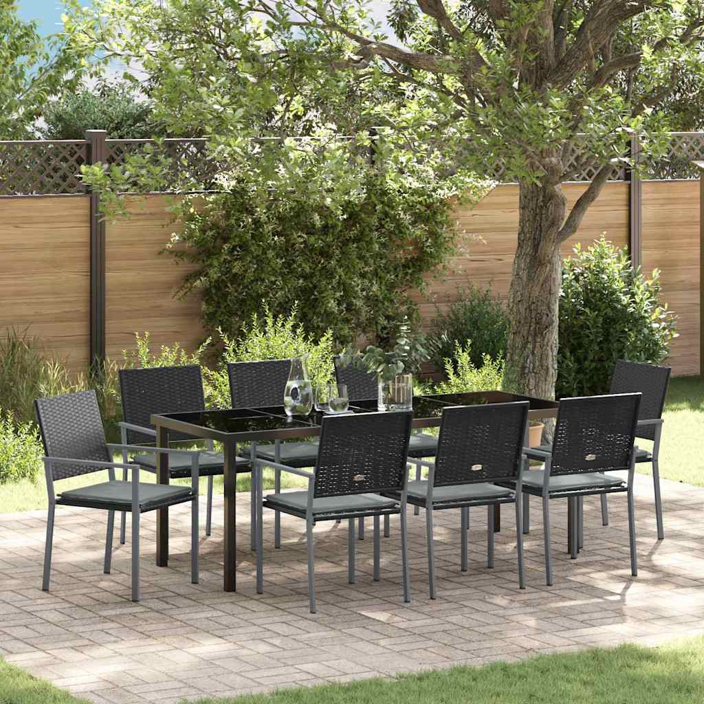 vidaXL Tuin Eettafel Set 3 pcs Zwart en Lichtgrijs PE Riet