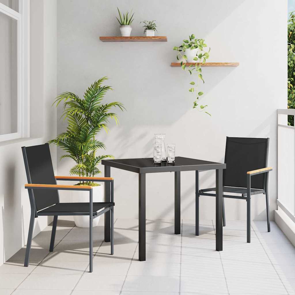 vidaXL Tuin Eettafel Set 3 pcs Zwart Poedergecoat staal