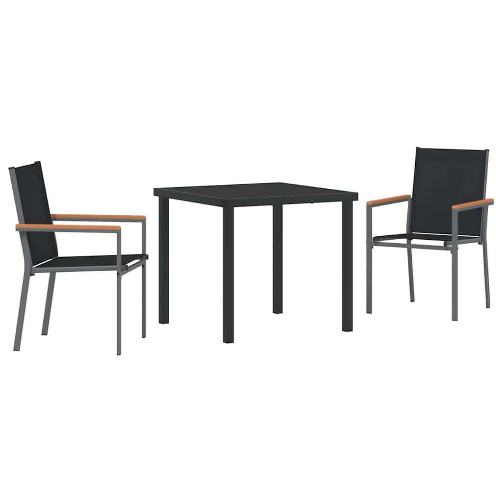 vidaXL Tuin Eettafel Set 3 pcs Zwart Poedergecoat staal