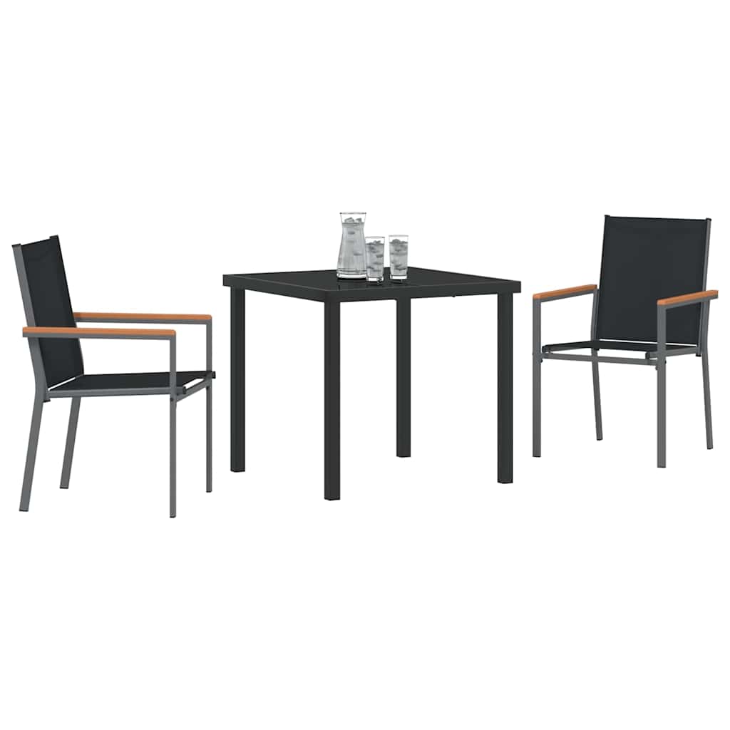 vidaXL Tuin Eettafel Set 3 pcs Zwart Poedergecoat staal