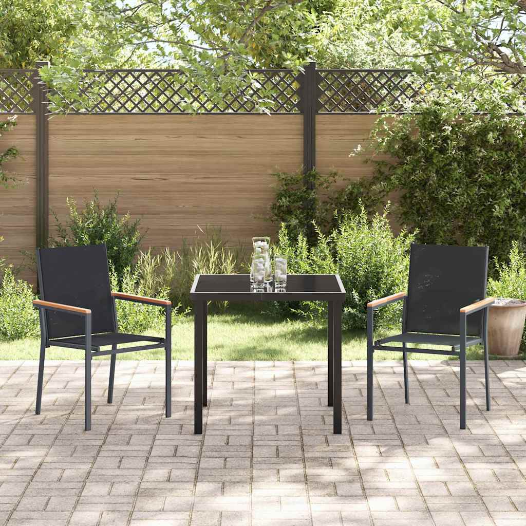 vidaXL Tuin Eettafel Set 3 pcs Zwart Poedergecoat staal
