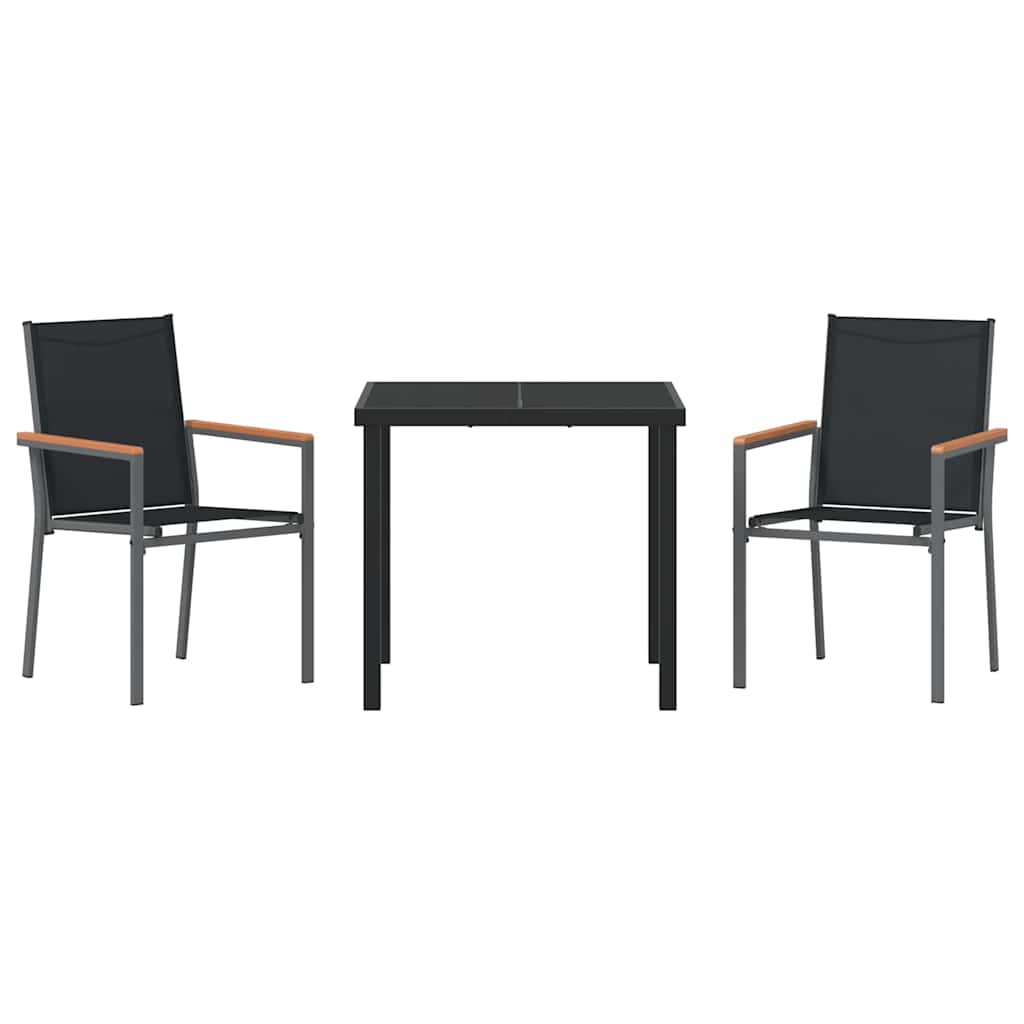 vidaXL Tuin Eettafel Set 3 pcs Zwart Poedergecoat staal
