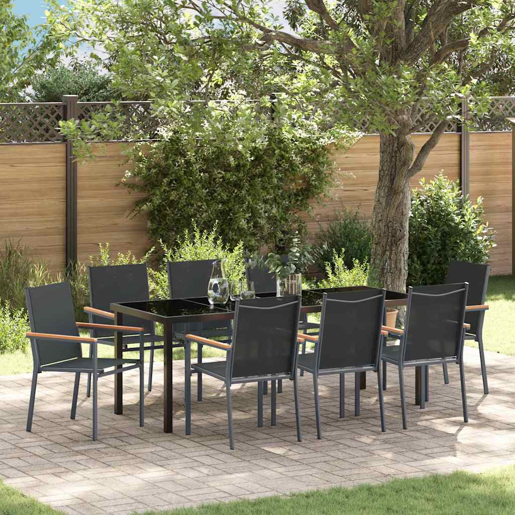 vidaXL Tuin Eettafel Set 3 pcs Zwart Poedergecoat staal