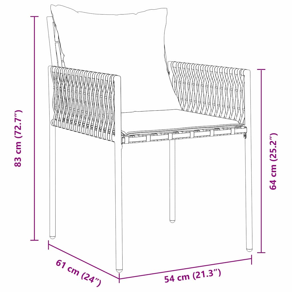 vidaXL Tuin Eettafel Set 3 pcs Bruin en Zwart PE Riet