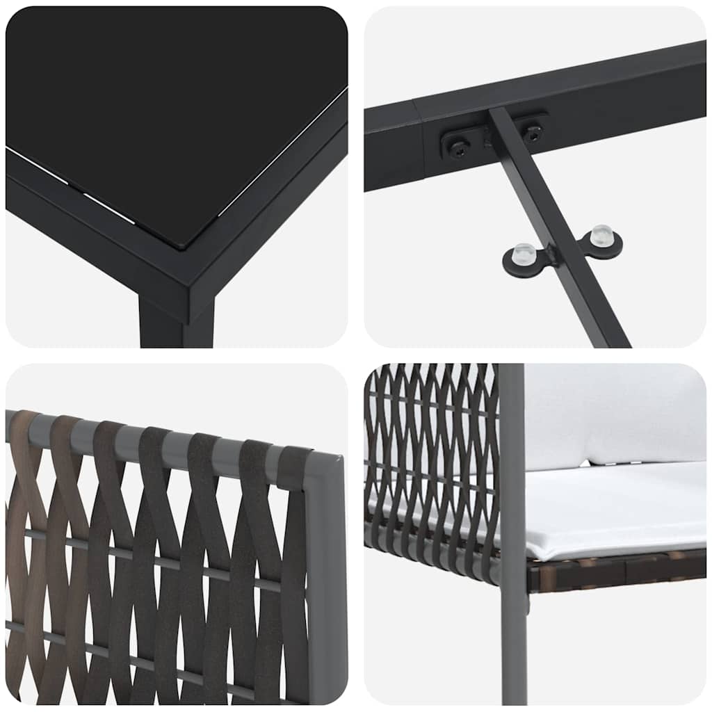 vidaXL Tuin Eettafel Set 3 pcs Bruin en Zwart PE Riet