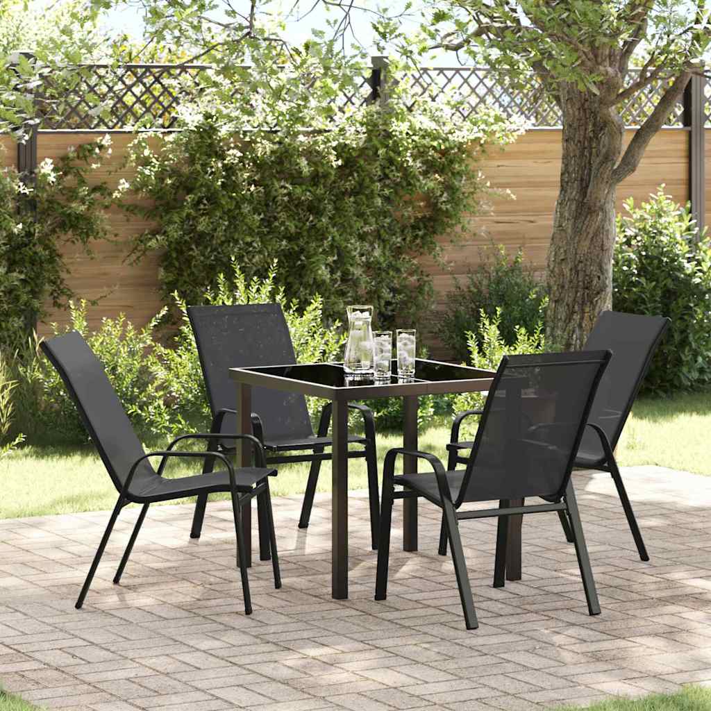 vidaXL Garden Dining Table Set 5 pcs Black Powder-Coated Steel
