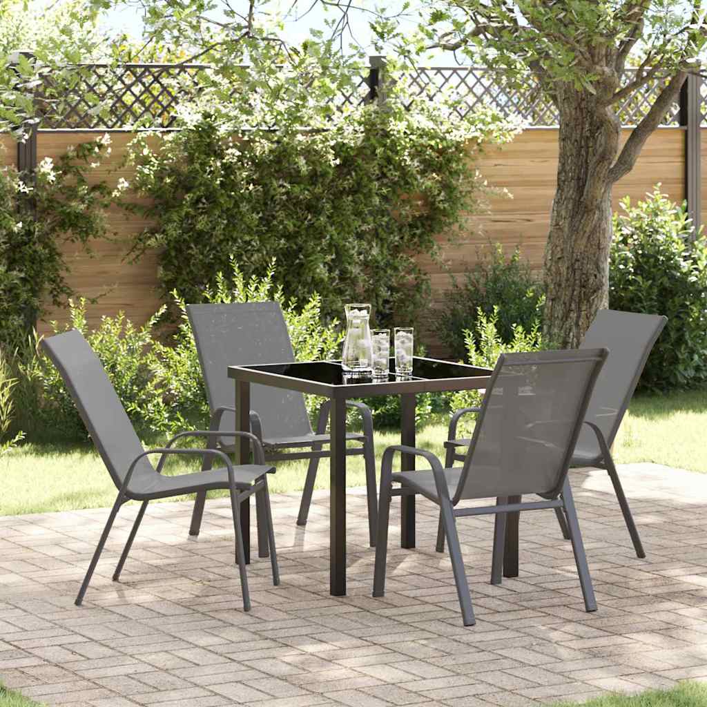 vidaXL Garden Dining Table Set 5 pcs Black Powder-Coated Steel