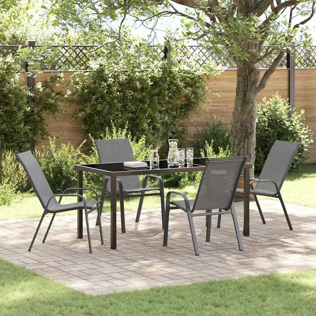 vidaXL Garden Dining Table Set 5 pcs Black Powder-Coated Steel