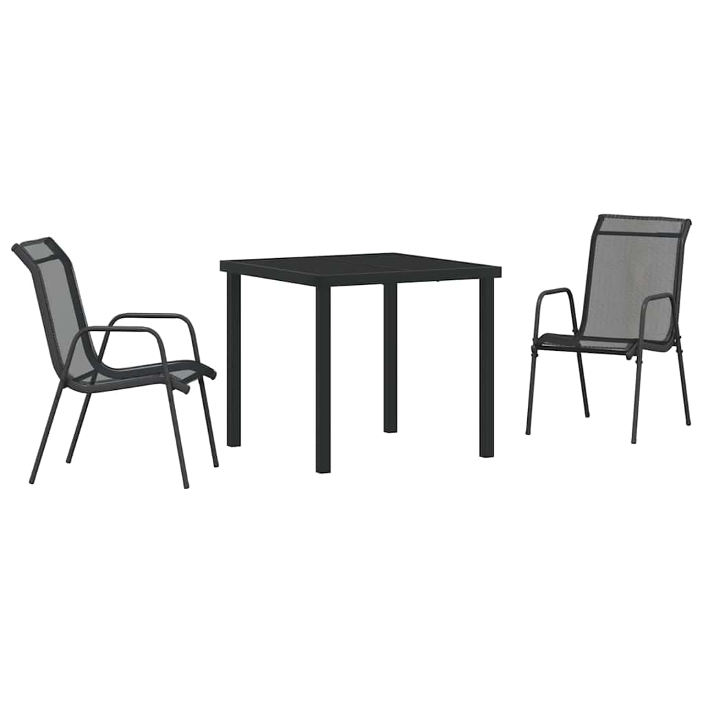 vidaXL Tuin Eettafel Set 3 pcs Zwart Gepoedercoat staal