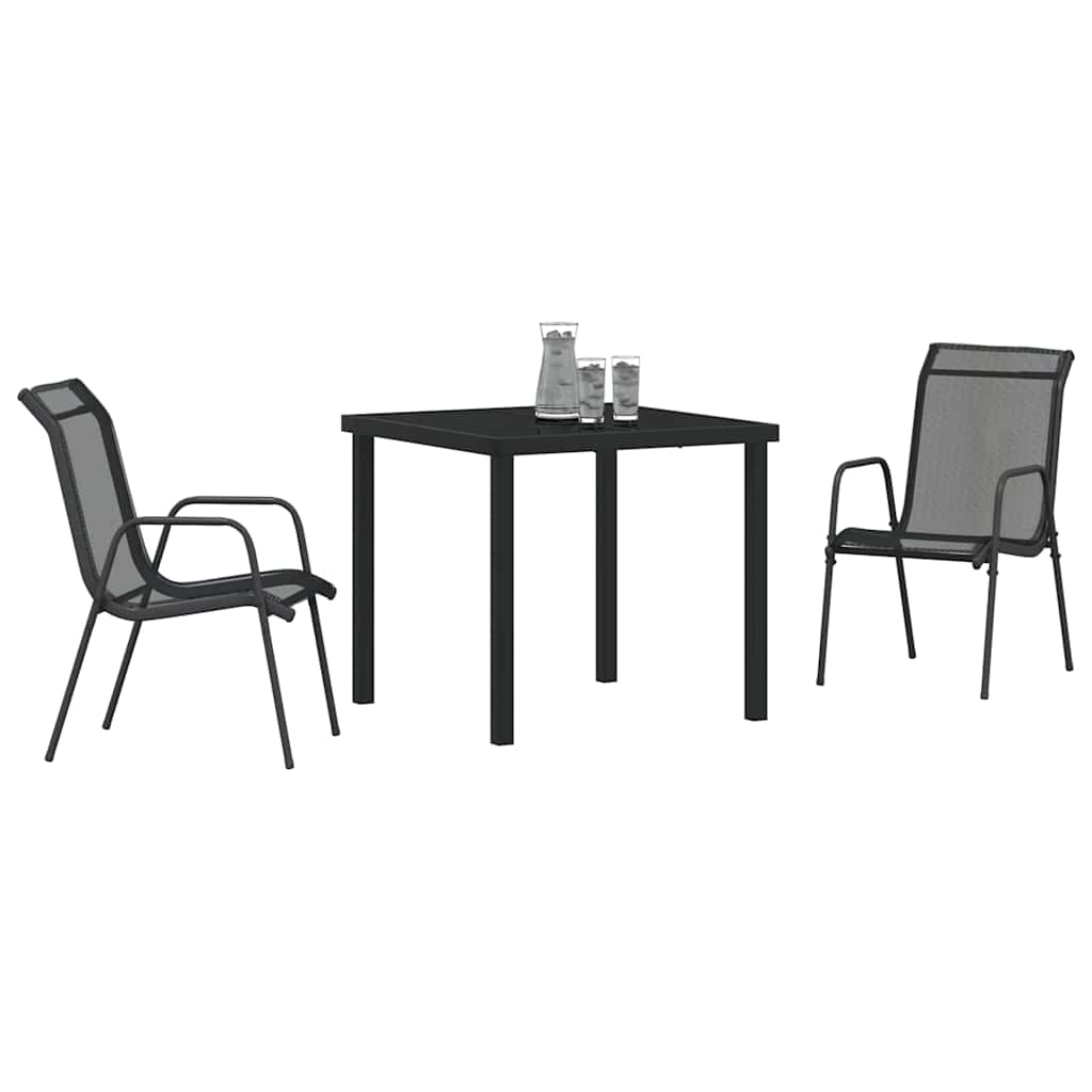 vidaXL Tuin Eettafel Set 3 pcs Zwart Gepoedercoat staal