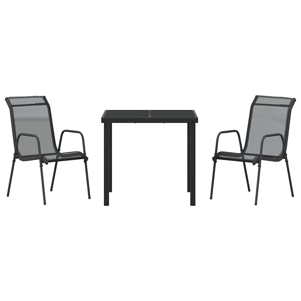 vidaXL Tuin Eettafel Set 3 pcs Zwart Gepoedercoat staal