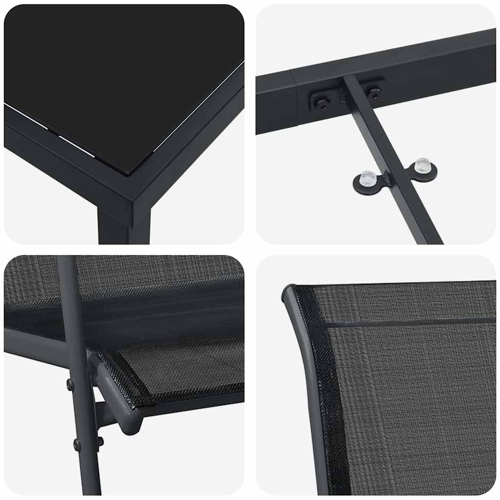 vidaXL Tuin Eettafel Set 3 pcs Zwart Gepoedercoat staal
