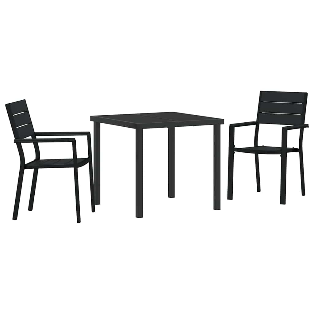 vidaXL Tuin Eettafel Set 3 pcs Zwart Gepoedercoat staal