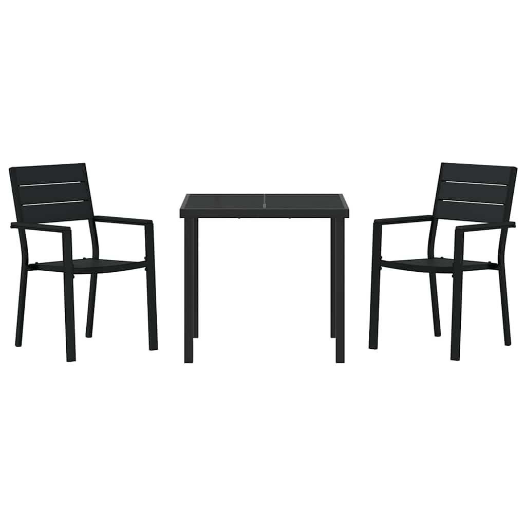 vidaXL Tuin Eettafel Set 3 pcs Zwart Gepoedercoat staal