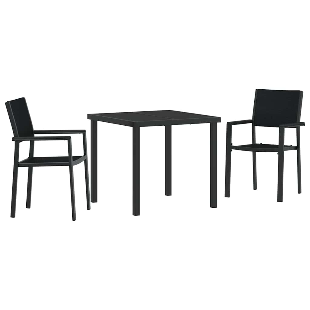 vidaXL Tuin Eettafel Set 3 pcs Zwart Gepoedercoat staal