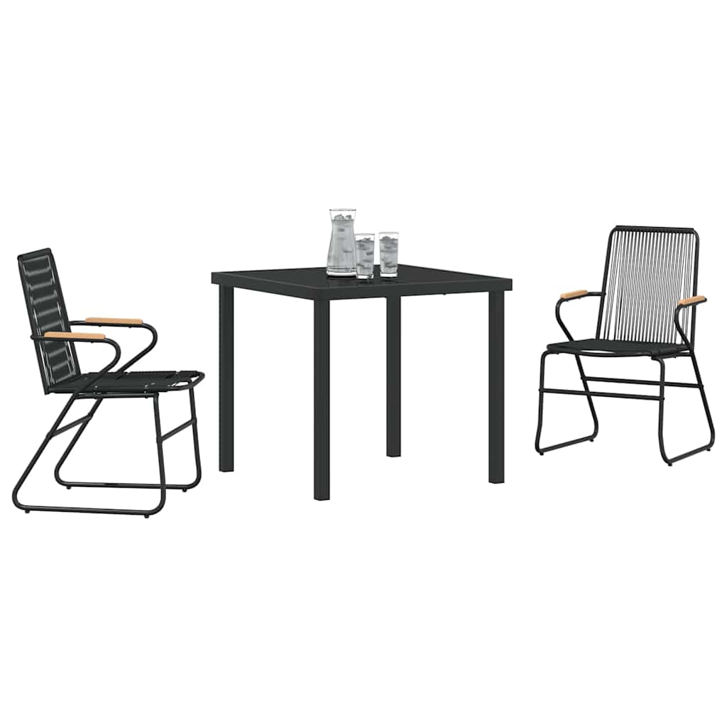 vidaXL Tuin Eettafel Set 3 pcs Zwart Gepoedercoat staal