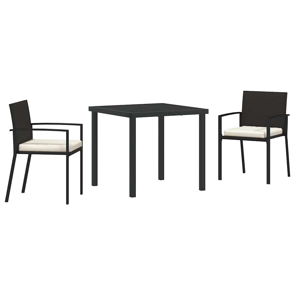 vidaXL Tuin Eettafel Set 3 pcs Zwart Gepoedercoat staal