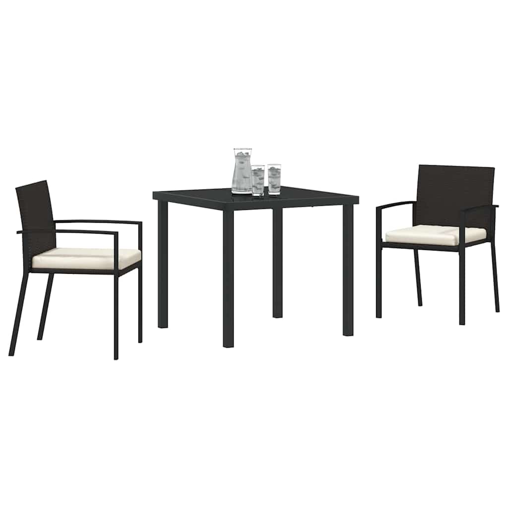 vidaXL Tuin Eettafel Set 3 pcs Zwart Gepoedercoat staal