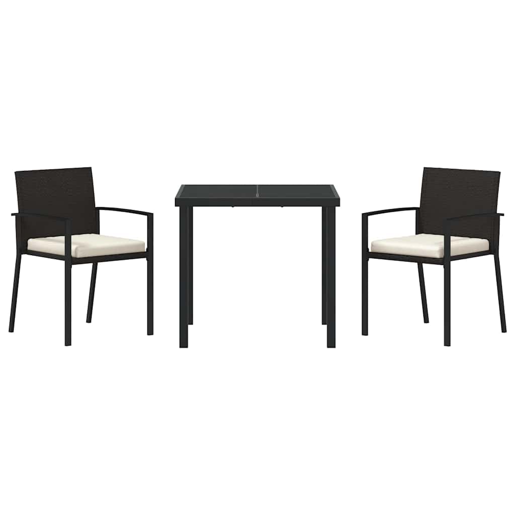 vidaXL Tuin Eettafel Set 3 pcs Zwart Gepoedercoat staal