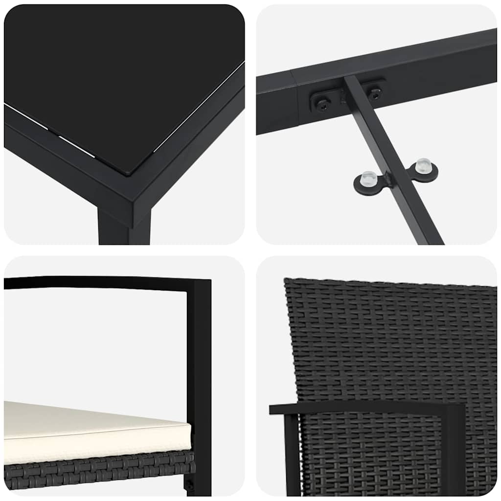 vidaXL Tuin Eettafel Set 3 pcs Zwart Gepoedercoat staal