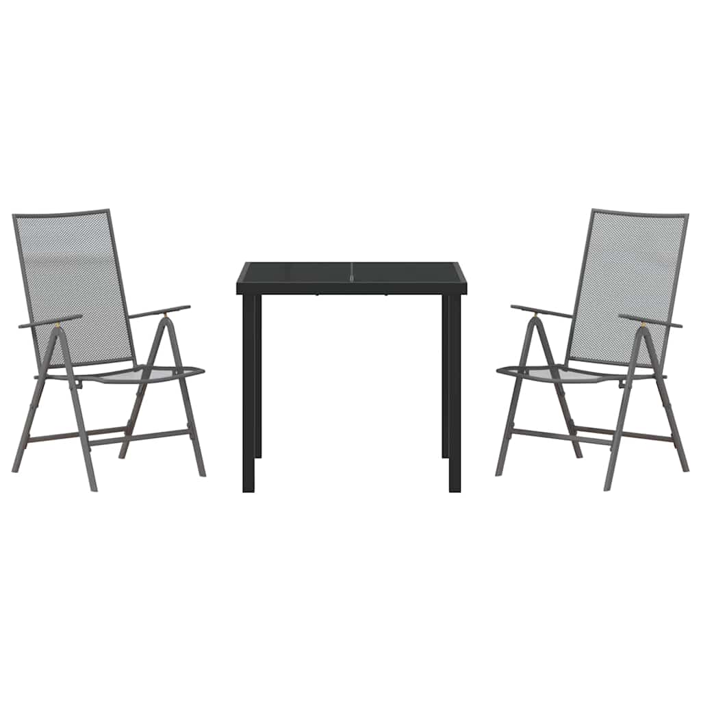 vidaXL Tuin Eettafel Set 3 pcs Antraciet Gepoedercoat staal