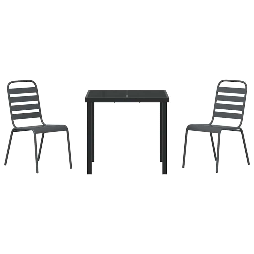 vidaXL Tuin Eettafel Set 3 pcs Antraciet Gepoedercoat staal