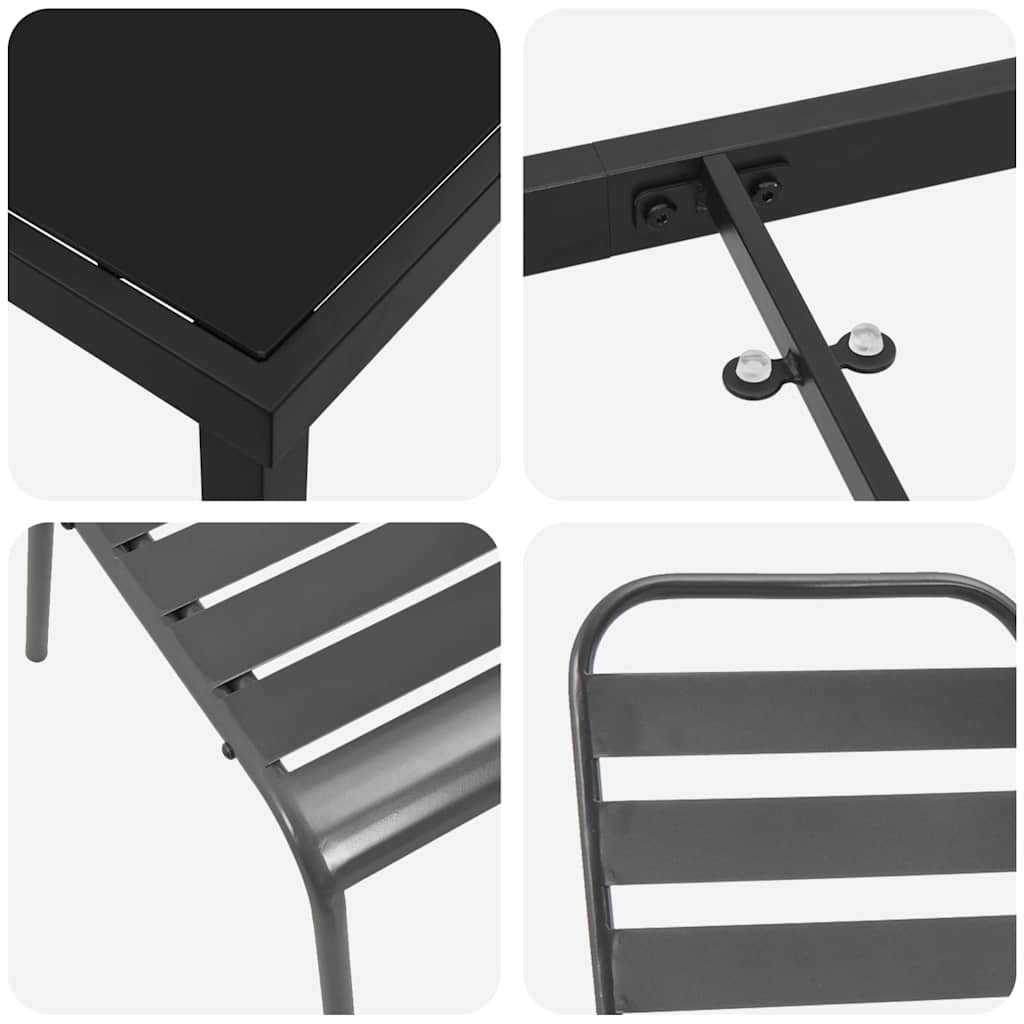 vidaXL Tuin Eettafel Set 3 pcs Antraciet Gepoedercoat staal