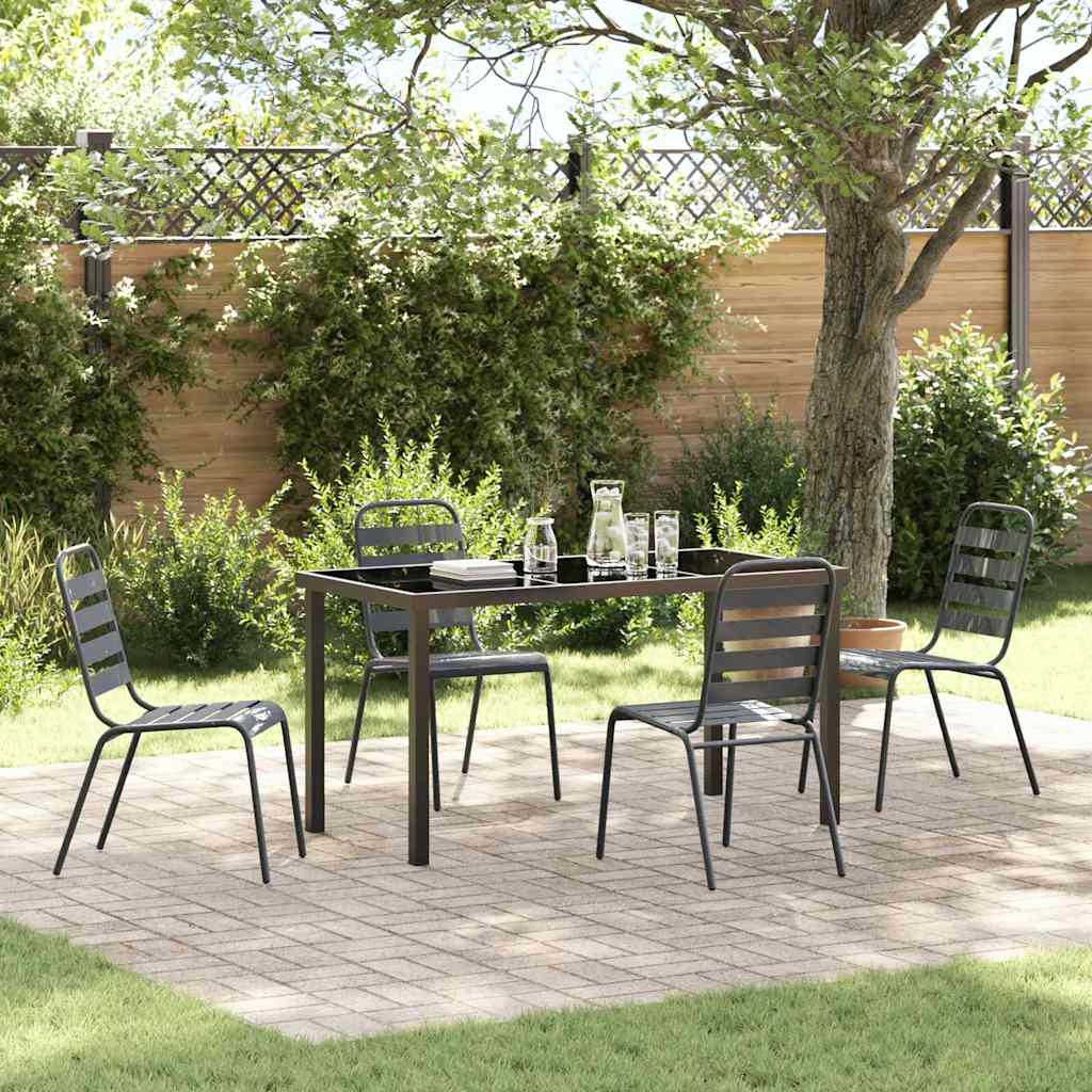 vidaXL Tuin Eettafel Set 3 pcs Antraciet Gepoedercoat staal