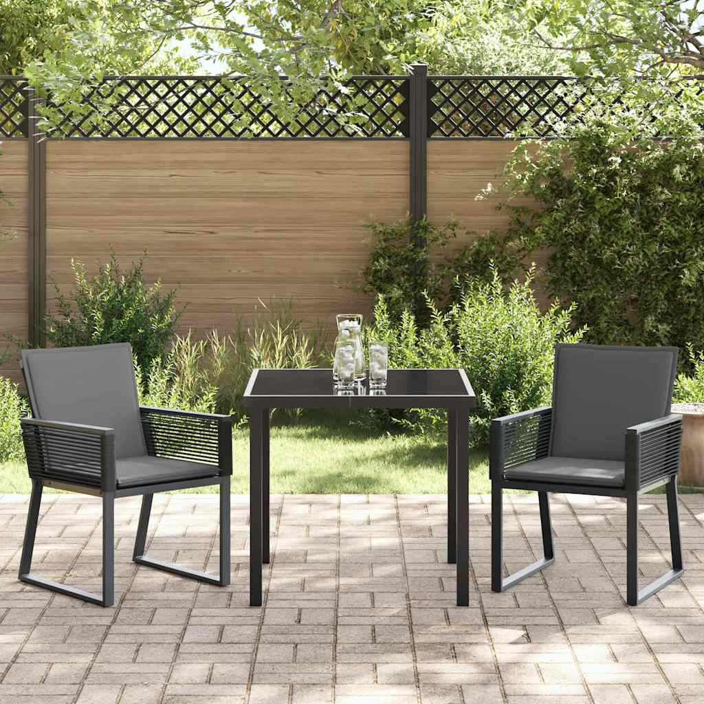 vidaXL Tuin Eettafel Set 3 pcs Zwart Gepoedercoat staal
