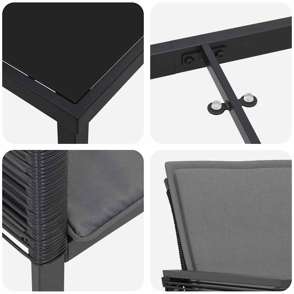 vidaXL Tuin Eettafel Set 3 pcs Zwart Gepoedercoat staal