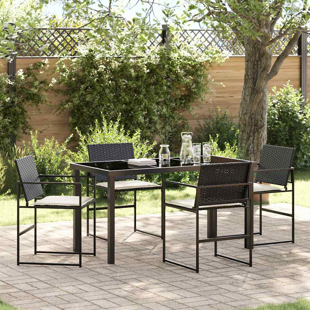 vidaXL Tuin Eettafel Set 5 pcs Zwart Gepoedercoat staal