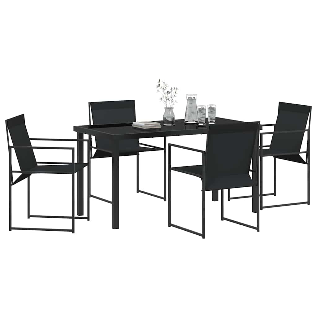 vidaXL Tuin Eettafel Set 5 pcs Zwart Gepoedercoat staal