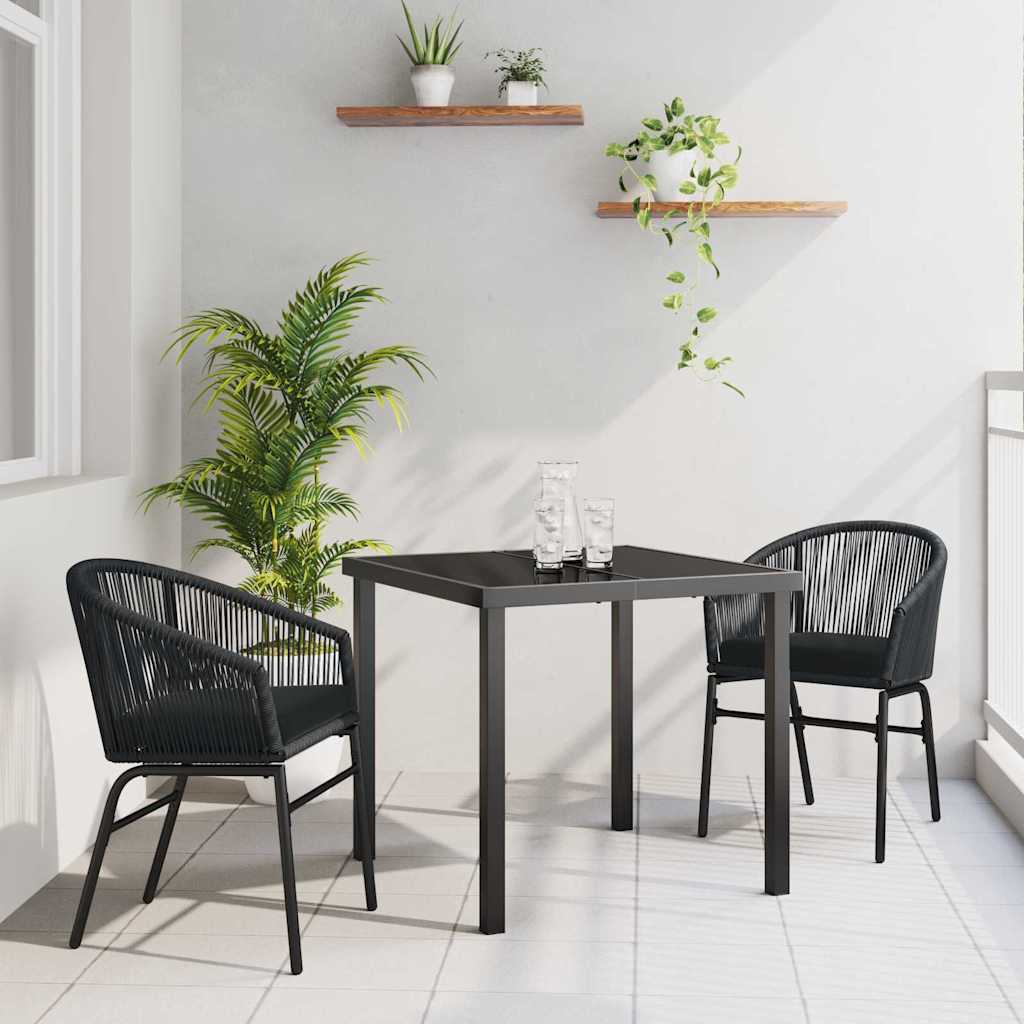 vidaXL Tuin Eettafel Set 3 pcs Zwart Gepoedercoat staal