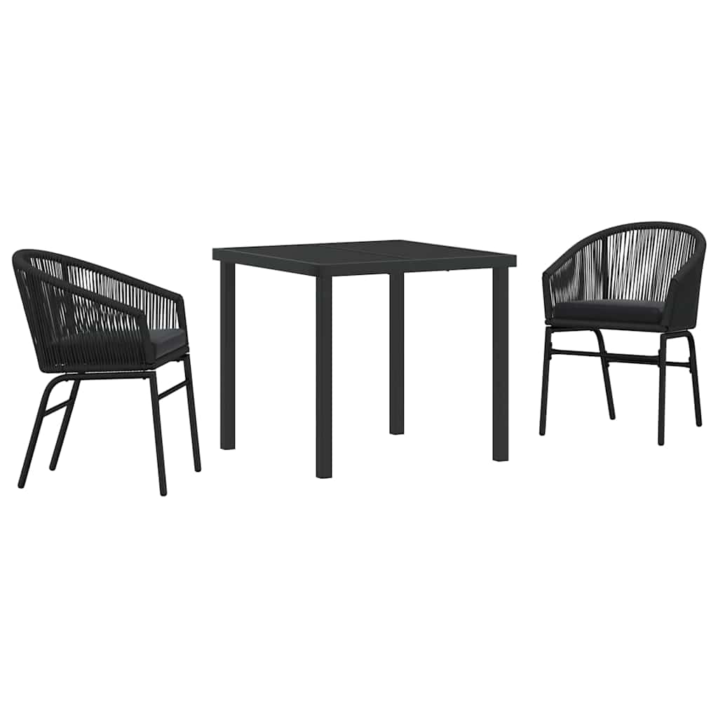 vidaXL Tuin Eettafel Set 3 pcs Zwart Gepoedercoat staal