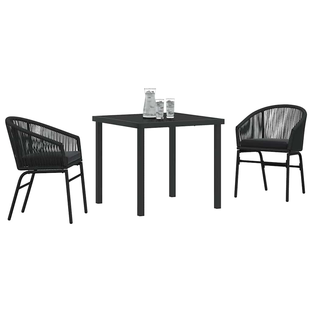 vidaXL Tuin Eettafel Set 3 pcs Zwart Gepoedercoat staal