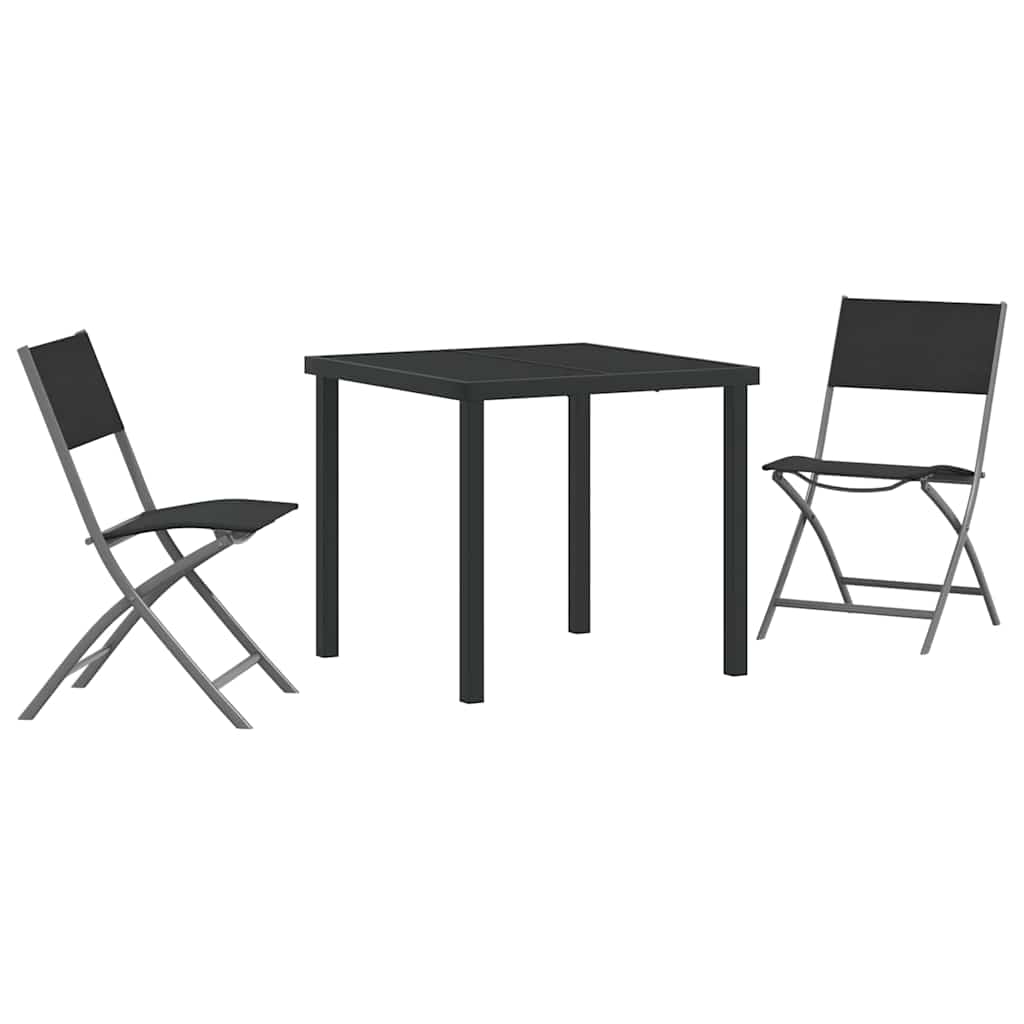 vidaXL Tuin Eettafel Set 3 pcs Zwart Gepoedercoat staal