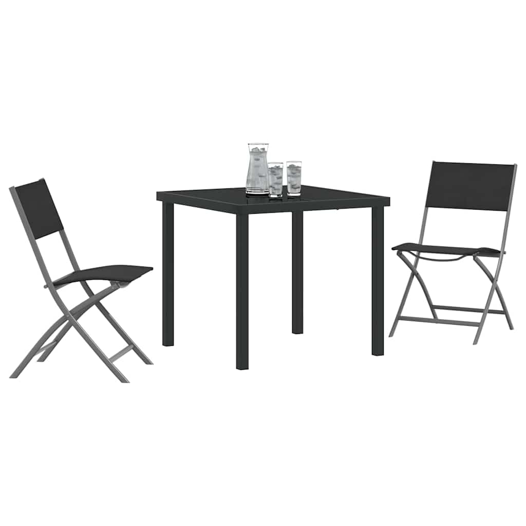 vidaXL Tuin Eettafel Set 3 pcs Zwart Gepoedercoat staal